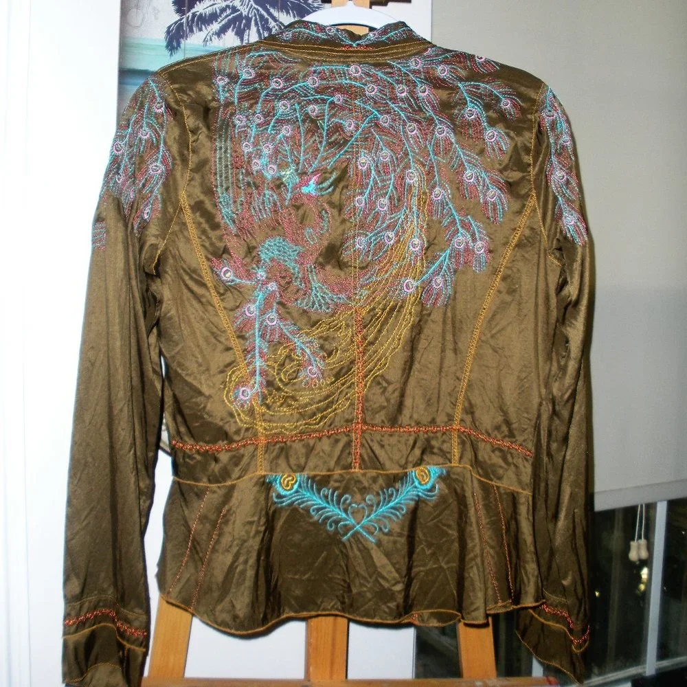 PRICE DROP! Johnny Was Boho100% silk embroidered blouse SZ M - Picture 2 of 8